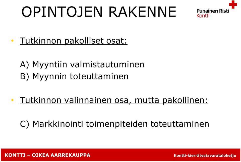 toteuttaminen Tutkinnon valinnainen osa, mutta