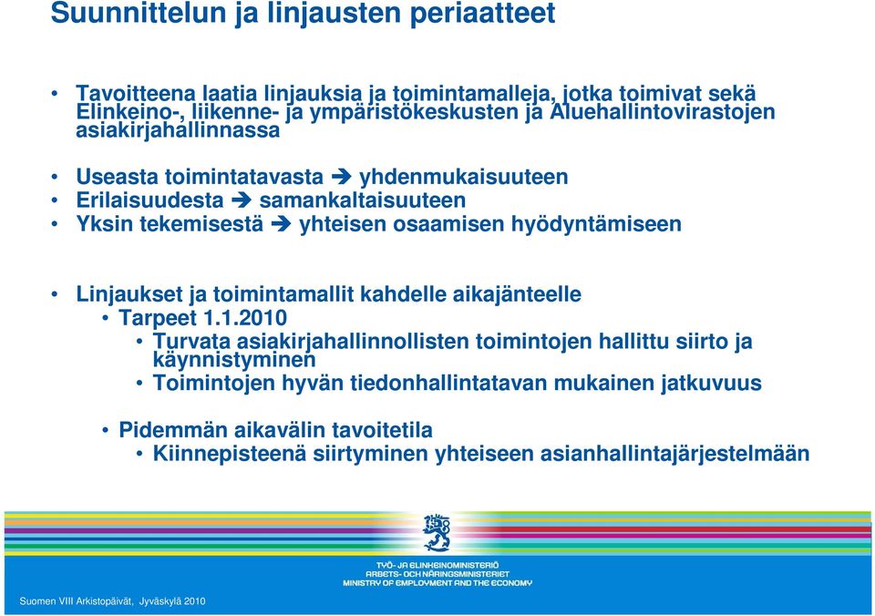 hyödyntämiseen Linjaukset ja toimintamallit kahdelle aikajänteelle Tarpeet 1.