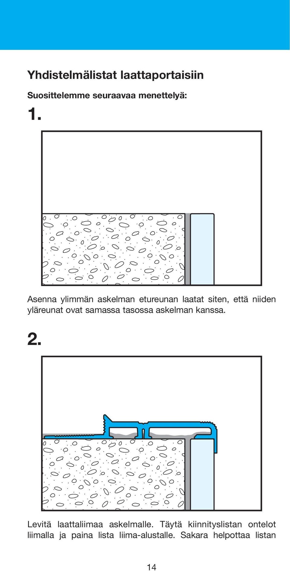 samassa tasossa askelman kanssa. 2. Levitä laattaliimaa askelmalle.