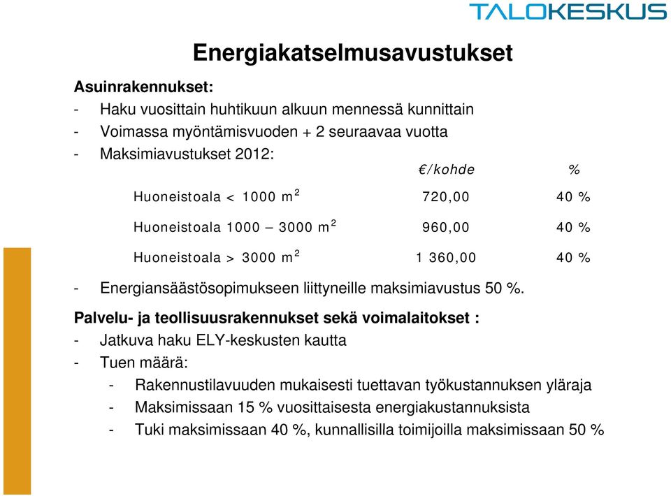 Energiansäästösopimukseen liittyneille maksimiavustus 50 %.