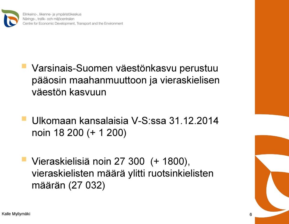 12.2014 noin 18 200 (+ 1 200) Vieraskielisiä noin 27 300 (+