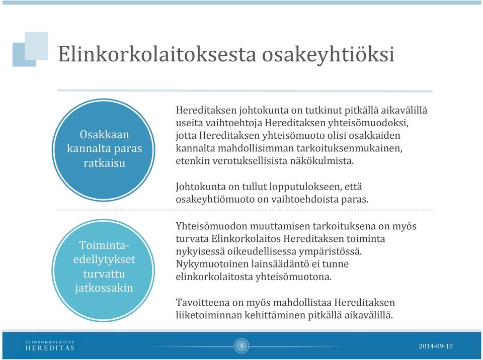 Johtokunta on tullut lopputulokseen, että osakeyhtiömuoto on vaihtoehdoista paras.