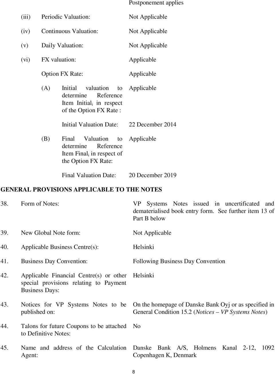 i in respect of the Option FX Rate: Applicable Final Valuation Date: 20 December 2019 GENERAL PROVISIONS APPLICABLE TO THE NOTES 38.