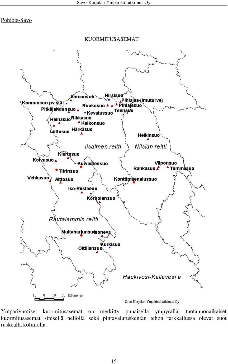 kuormitusasemat sinisellä neliöllä sekä