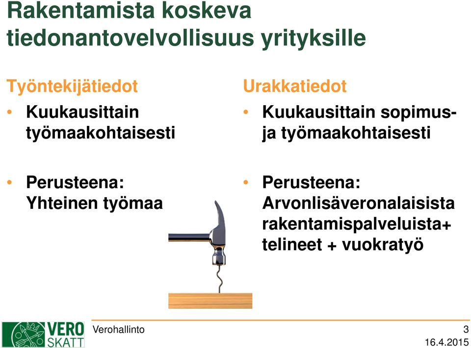 Kuukausittain sopimusja työmaakohtaisesti Perusteena: Yhteinen työmaa