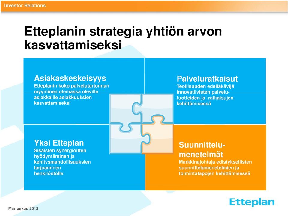 asiakkuuksien kasvattamiseksi Palveluratkaisut Yksi Etteplan Sisäisten synergioitten hyödyntäminen ja