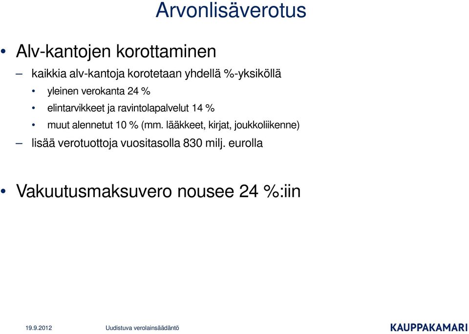 ravintolapalvelut 14 % muut alennetut 10 % (mm.