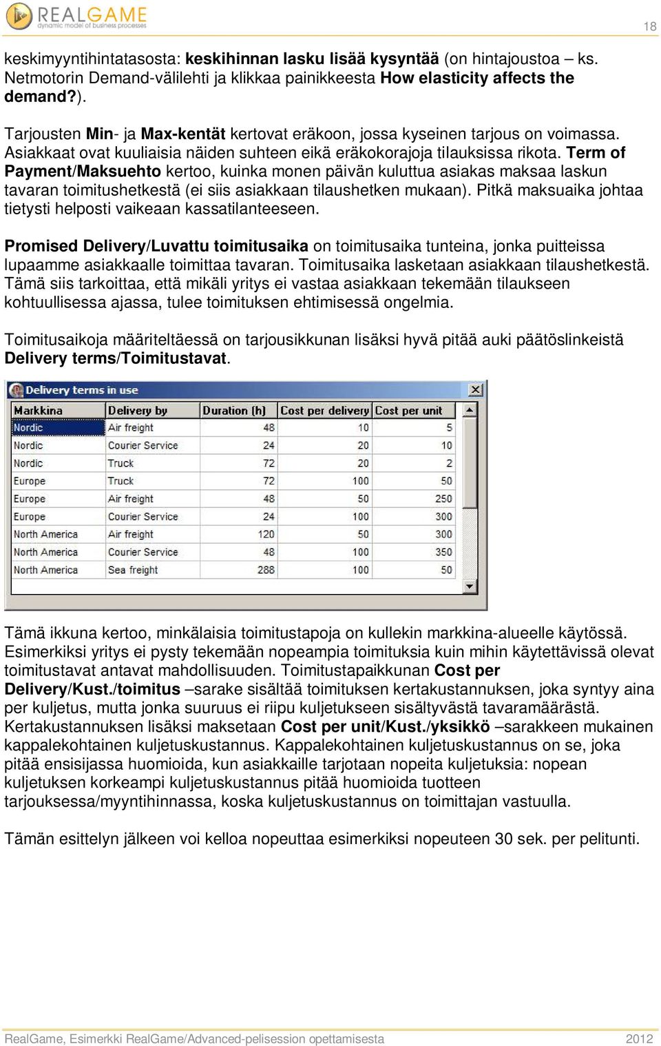 Term of Payment/Maksuehto kertoo, kuinka monen päivän kuluttua asiakas maksaa laskun tavaran toimitushetkestä (ei siis asiakkaan tilaushetken mukaan).