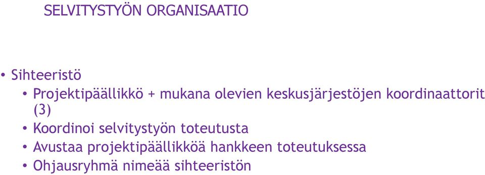 Koordinoi selvitystyön toteutusta Avustaa