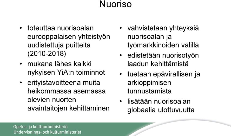 avaintaitojen kehittäminen vahvistetaan yhteyksiä nuorisoalan ja työmarkkinoiden välillä edistetään