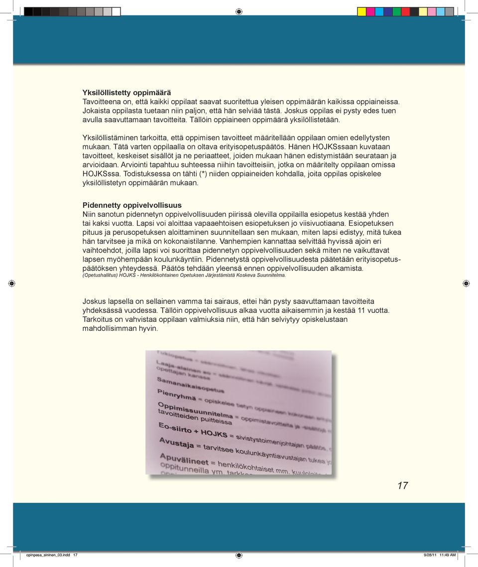 Yksilöllistäminen tarkoitta, että oppimisen tavoitteet määritellään oppilaan omien edellytysten mukaan. Tätä varten oppilaalla on oltava erityisopetuspäätös.