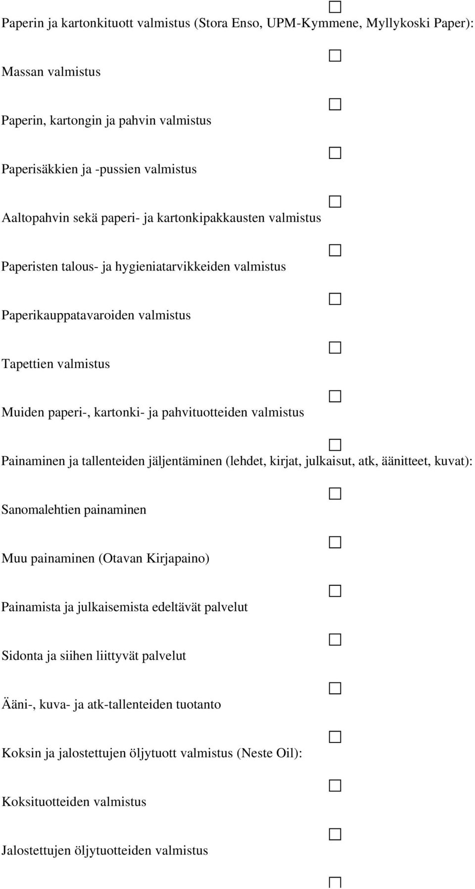 Painaminen ja tallenteiden jäljentäminen (lehdet, kirjat, julkaisut, atk, äänitteet, kuvat): Sanomalehtien painaminen Muu painaminen (Otavan Kirjapaino) Painamista ja julkaisemista edeltävät