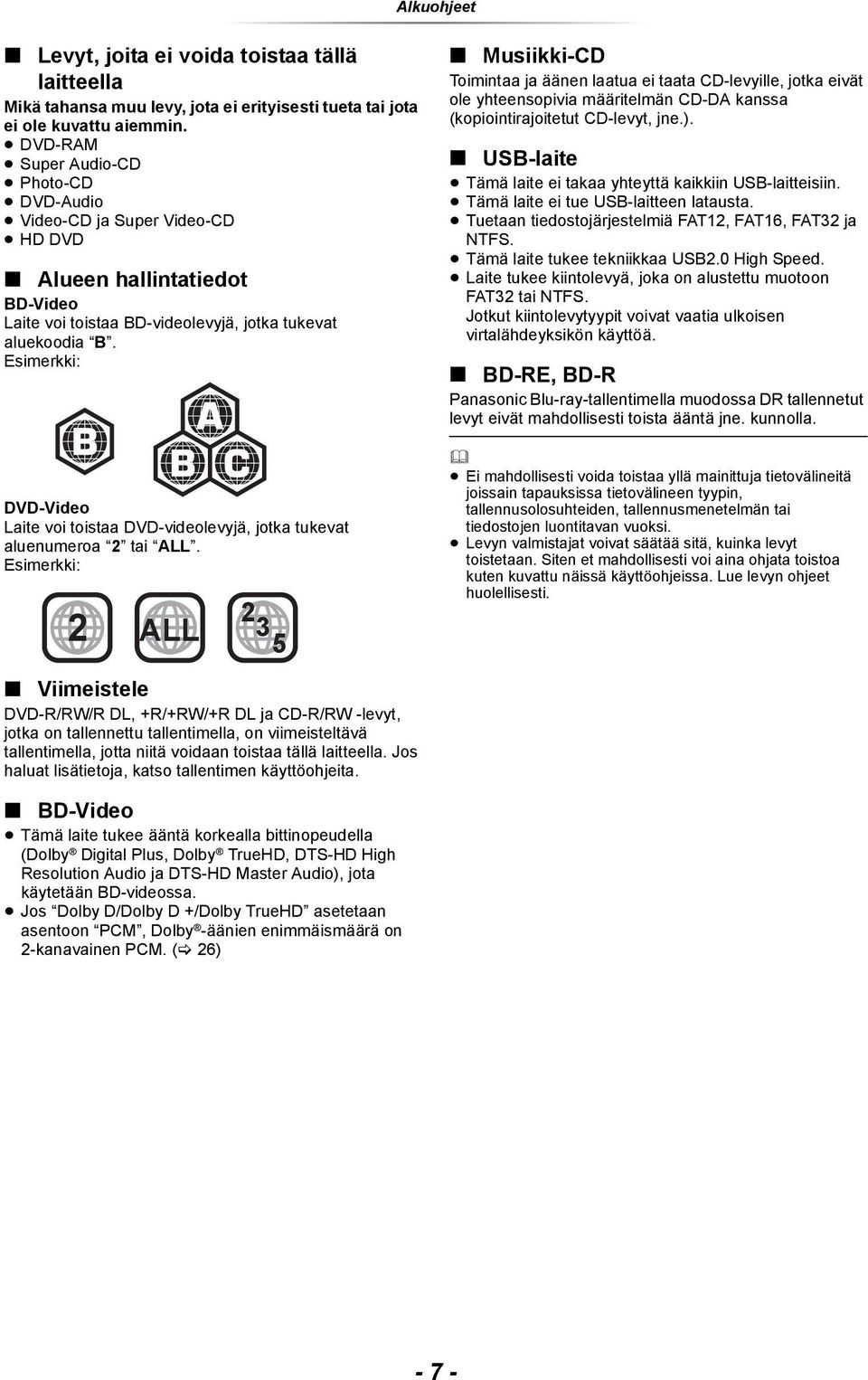 Esimerkki: DVD-Video Laite voi toistaa DVD-videolevyjä, jotka tukevat aluenumeroa 2 tai ALL.