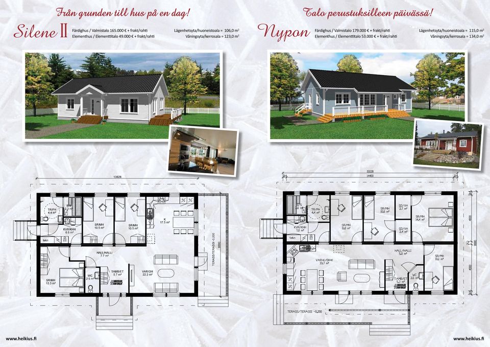 000 + frakt/rahti Lägenhetsyta/huoneistoala = 106,0 m 2 Våningsyta/kerrosala = 123,0 m 2 Nypon