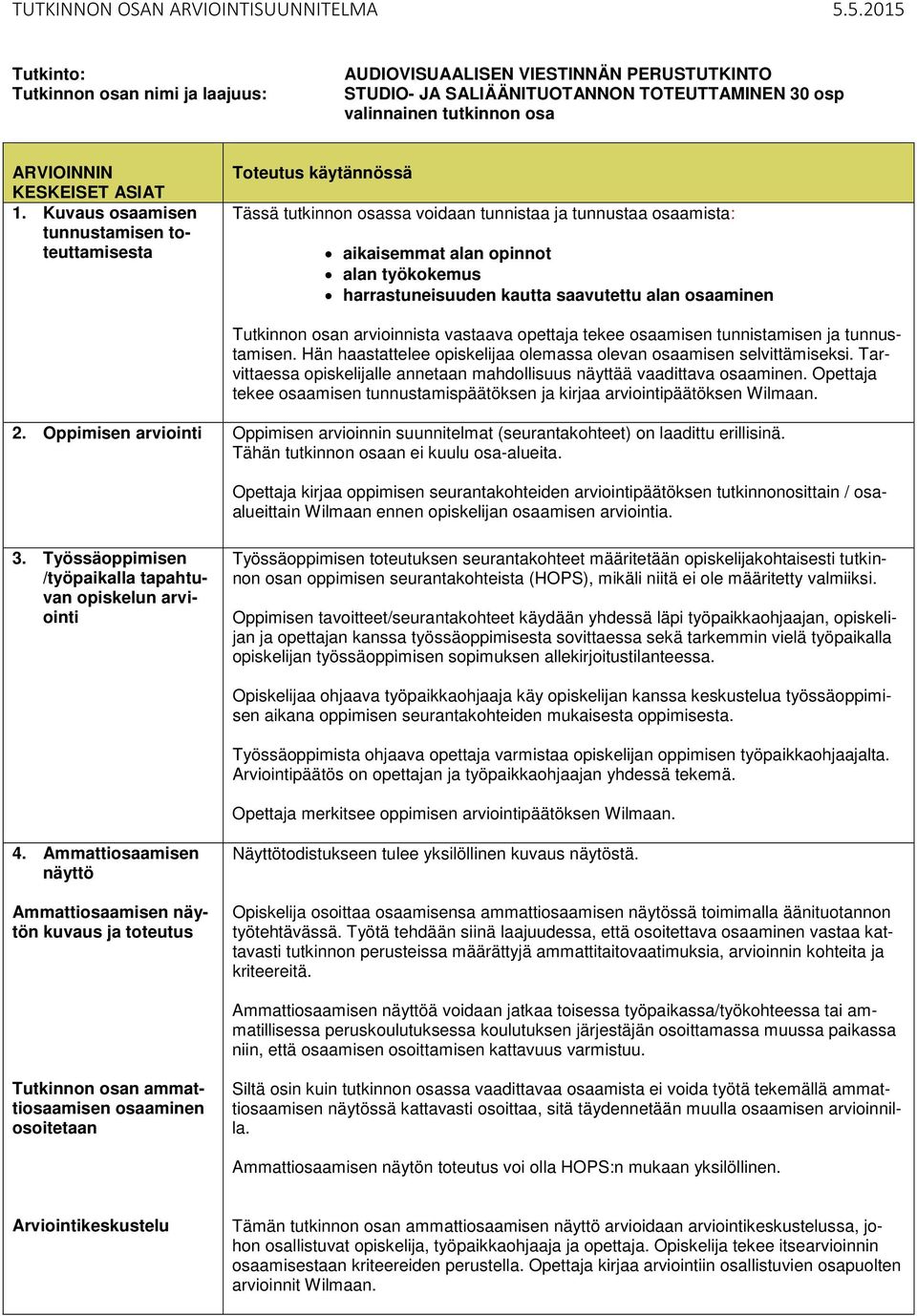 osaaminen Tutkinnon osan arvioinnista vastaava opettaja tekee osaamisen tunnistamisen ja tunnustamisen. Hän haastattelee opiskelijaa olemassa olevan osaamisen selvittämiseksi.