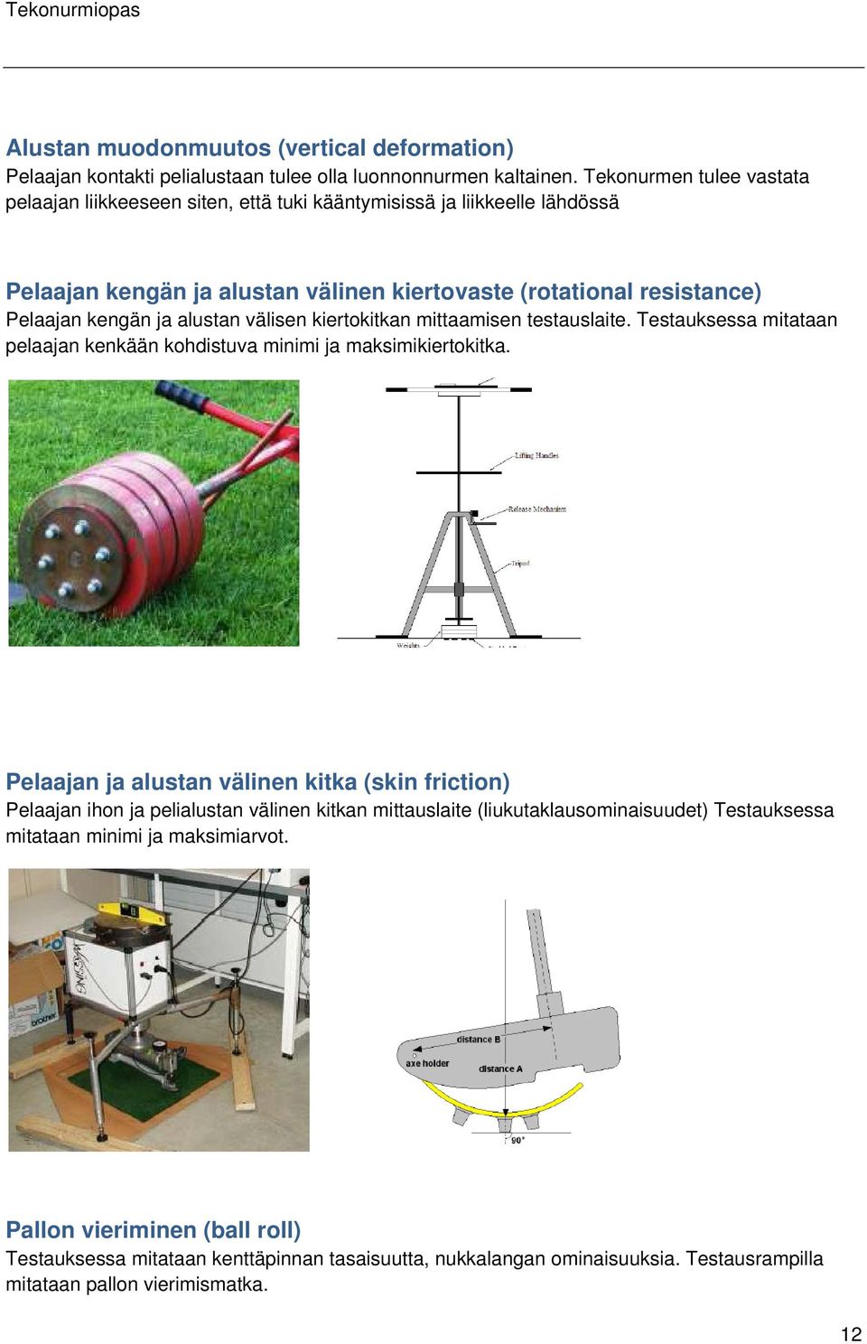 alustan välisen kiertokitkan mittaamisen testauslaite. Testauksessa mitataan pelaajan kenkään kohdistuva minimi ja maksimikiertokitka.