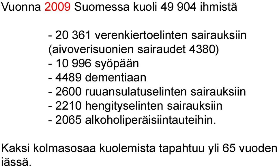 dementiaan - 2600 ruuansulatuselinten sairauksiin - 2210 hengityselinten