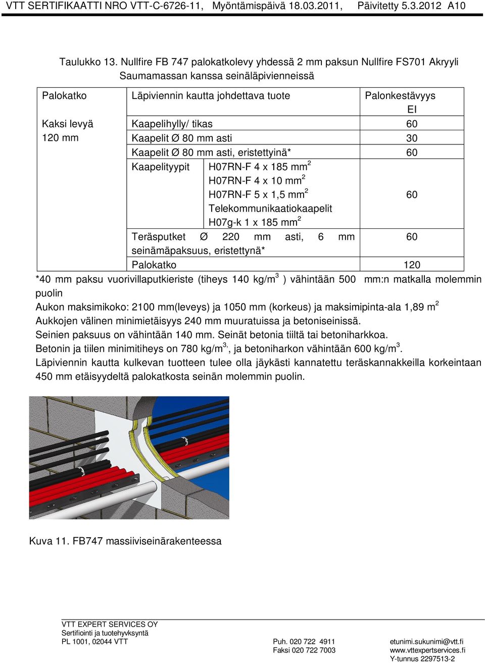 Kaapelihylly/ tikas 60 Kaapelit Ø 80 mm asti 30 Kaapelit Ø 80 mm asti, eristettyinä* 60 Kaapelityypit H07RN-F 4 x 185 mm 2 H07RN-F 4 x 10 mm 2 H07RN-F 5 x 1,5 mm 2 60 Telekommunikaatiokaapelit H07g-k