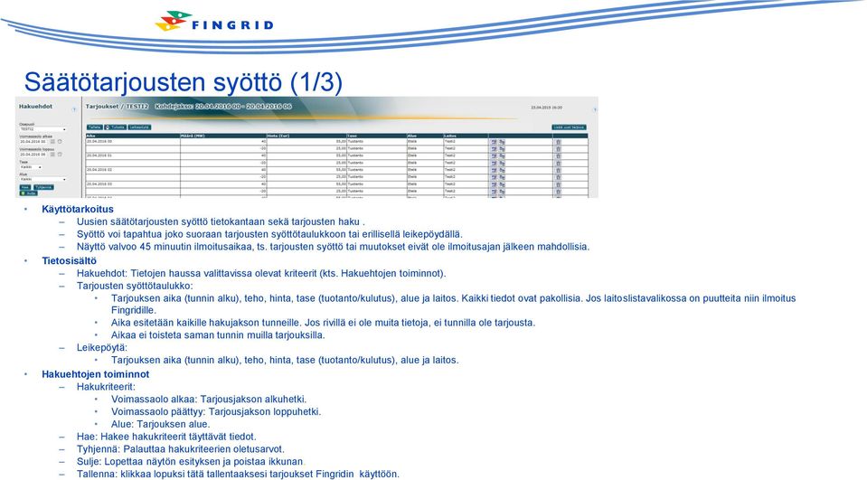 tarjousten syöttö tai muutokset eivät ole ilmoitusajan jälkeen mahdollisia. Tietosisältö Hakuehdot: Tietojen haussa valittavissa olevat kriteerit (kts. Hakuehtojen toiminnot).