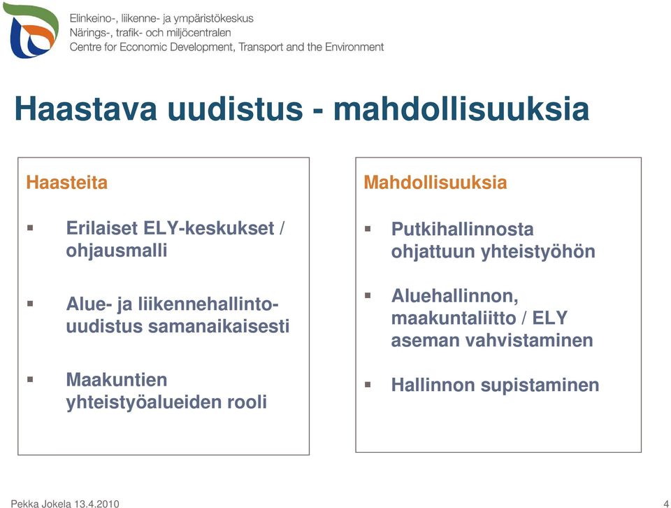 liikennehallintouudistus samanaikaisesti Maakuntien yhteistyöalueiden rooli