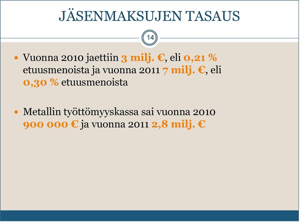 , eli 0,30 % etuusmenoista 14 Metallin