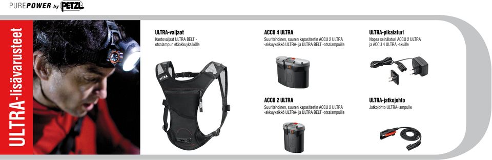 ULTRA Suuritehoinen, suuren kapasiteetin ACCU 2 ULTRA -akkuyksikkö ULTRA- ja ULTRA BELT -otsalampuille