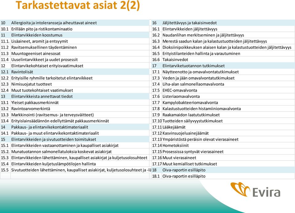 3 Merestä saadun kalan ja kalastustuotteiden jäljitettävyys 11.2 Ravitsemuksellinen täydentäminen 16.4 Dioksiinipoikkeuksen alaisen kalan ja kalastustuotteiden jäljitettävyys 11.