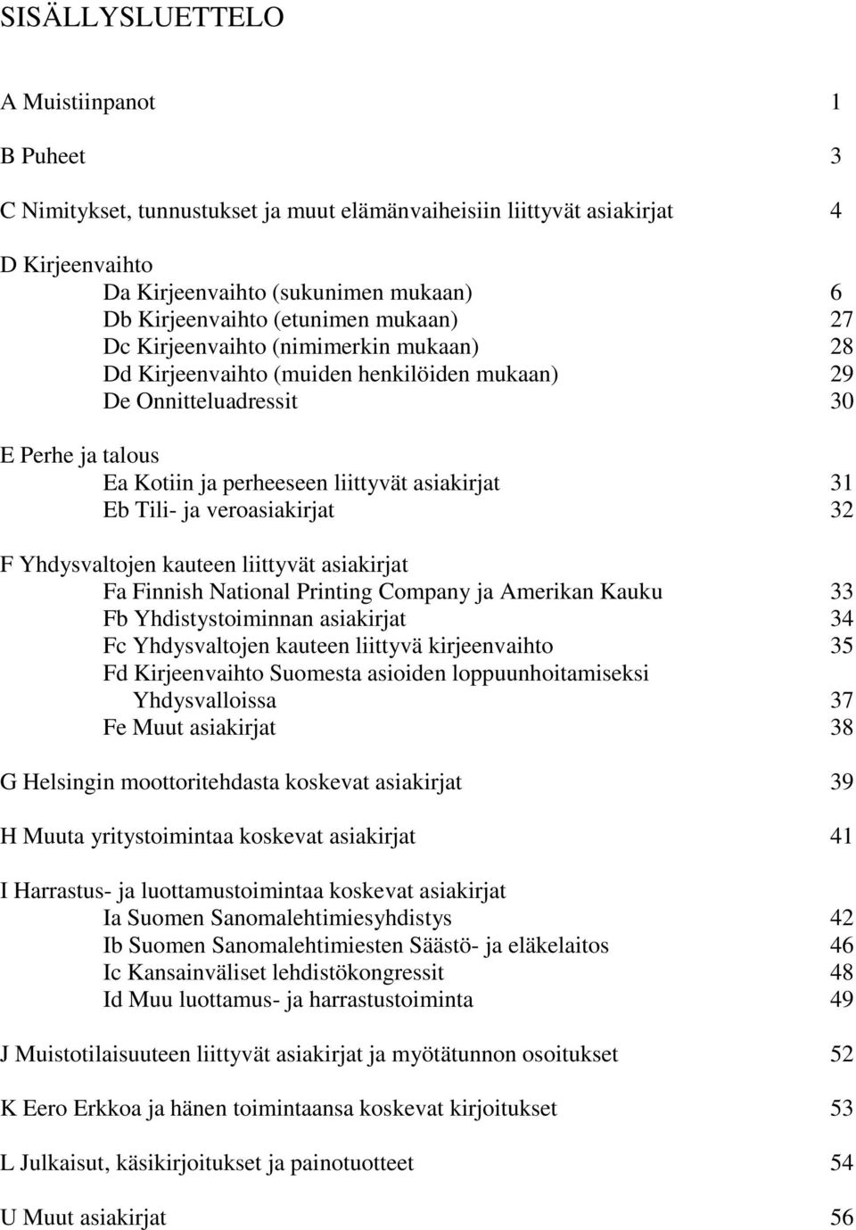 ja veroasiakirjat 32 F Yhdysvaltojen kauteen liittyvät asiakirjat Fa Finnish National Printing Company ja Amerikan Kauku 33 Fb Yhdistystoiminnan asiakirjat 34 Fc Yhdysvaltojen kauteen liittyvä