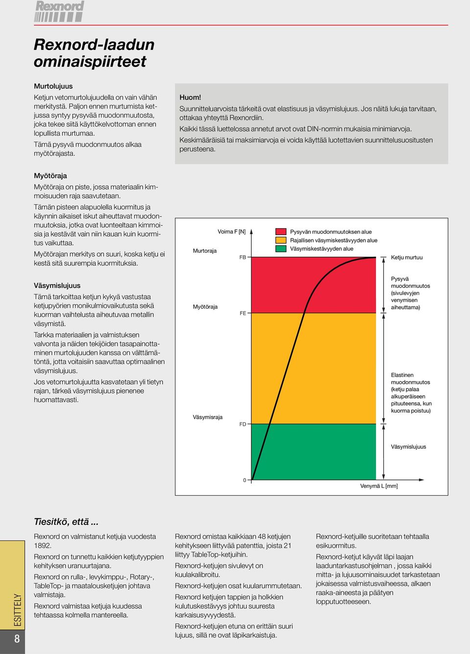 Suunnitteluarvoita tärkeitä ovat elatiuu ja väymilujuu. Jo näitä lukuja tarvitaan, ottakaa yhteyttä Rexnordiin. Kaikki tää luetteloa annetut arvot ovat DIN-normin mukaiia minimiarvoja.