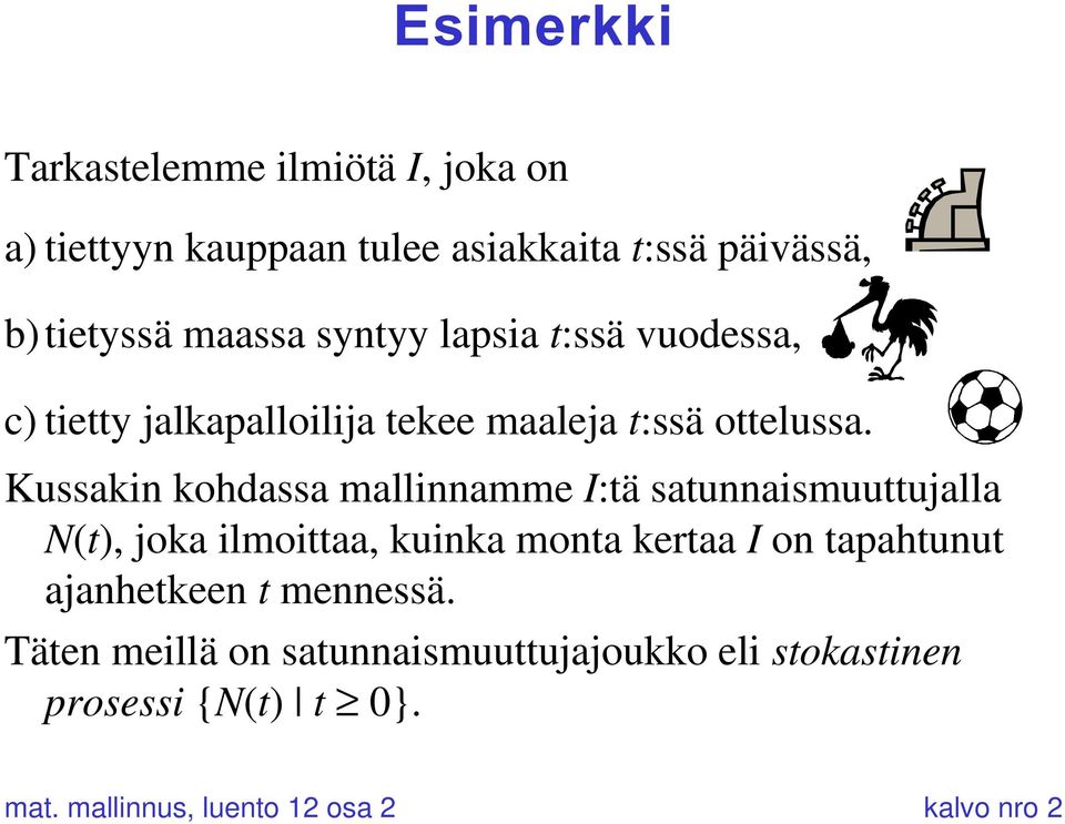 Kussakin kohdassa mallinnamme I:tä satunnaismuuttujalla N(t), joka ilmoittaa, kuinka monta kertaa I on tapahtunut