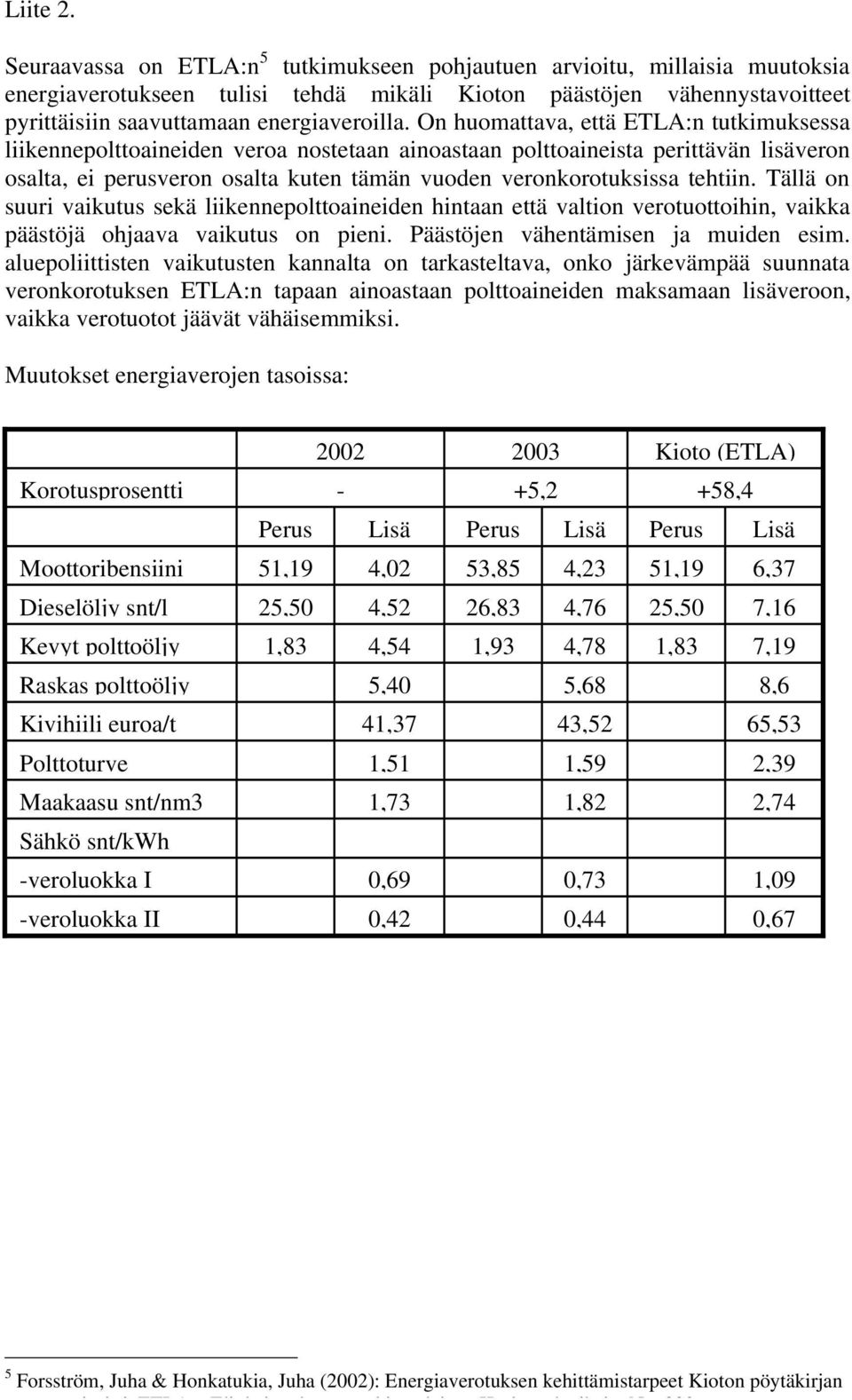 On huomattava, että ETLA:n tutkimuksessa liikennepolttoaineiden veroa nostetaan ainoastaan polttoaineista perittävän lisäveron osalta, ei perusveron osalta kuten tämän vuoden veronkorotuksissa