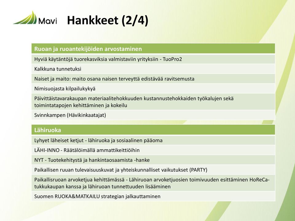 Lähiruoka Lyhyet läheiset ketjut - lähiruoka ja sosiaalinen pääoma LÄHI-INNO - Räätälöimällä ammattikeittiöihin NYT - Tuotekehitystä ja hankintaosaamista -hanke Paikallisen ruuan tulevaisuuskuvat ja