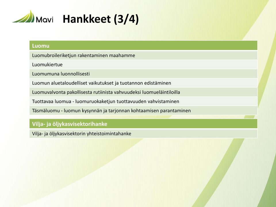 luomueläintiloilla Tuottavaa luomua - luomuruokaketjun tuottavuuden vahvistaminen Täsmäluomu - luomun kysynnän