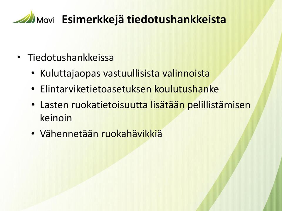 Elintarviketietoasetuksen koulutushanke Lasten