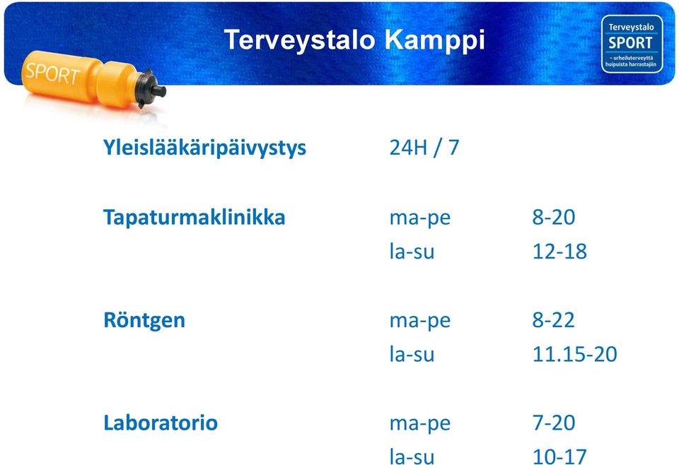 Tapaturmaklinikka ma-pe 8-20 la-su