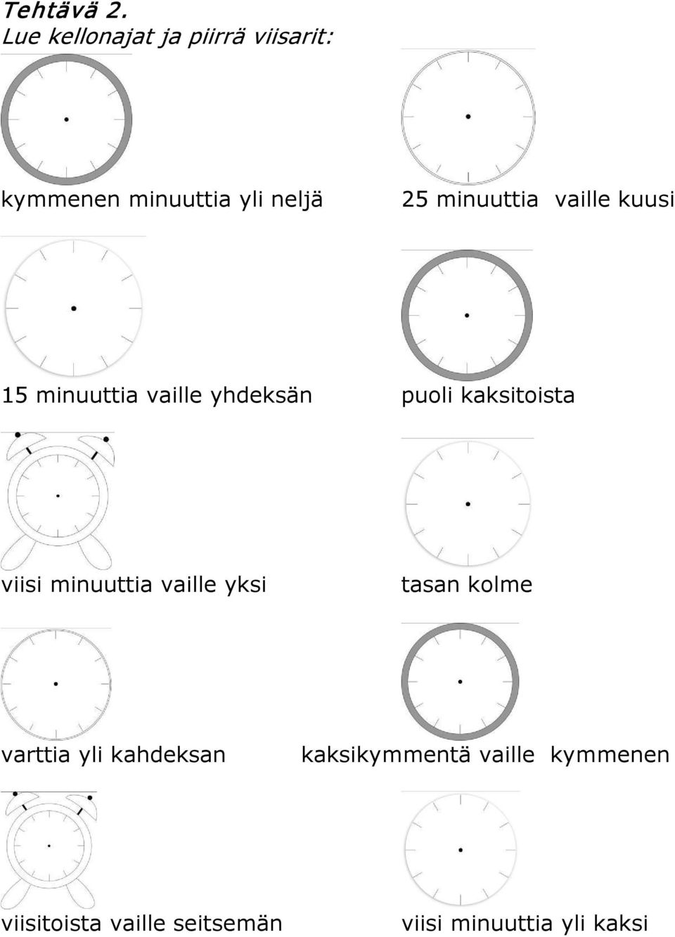 minuuttia vaille kuusi 15 minuuttia vaille yhdeksän puoli kaksitoista