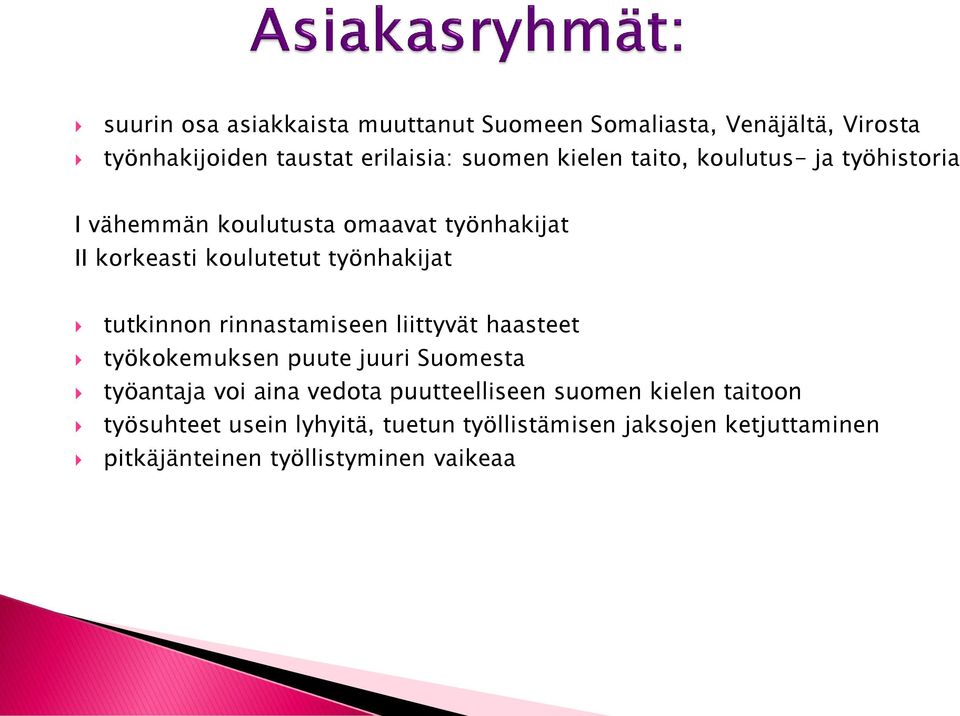 rinnastamiseen liittyvät haasteet työkokemuksen puute juuri Suomesta työantaja voi aina vedota puutteelliseen suomen