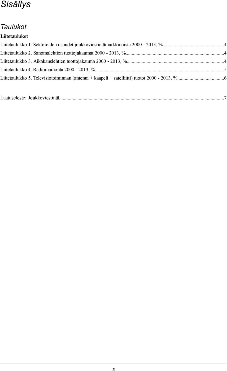 Sanomalehtien tuottojakaumat -, %... Liitetaulukko 3. Aikakauslehtien tuottojakauma -, %.