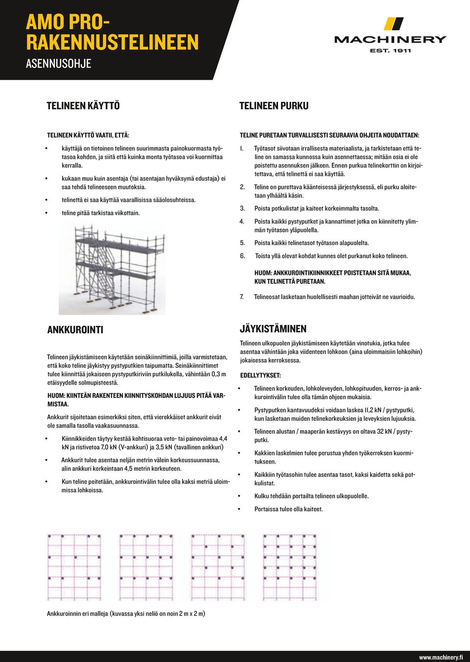 telinettä ei saa käyttää vaarallisissa sääolosuhteissa. teline pitää tarkistaa viikottain.