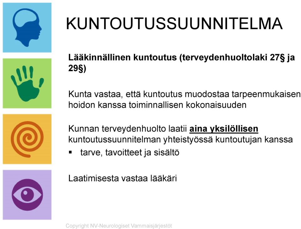 kokonaisuuden Kunnan terveydenhuolto laatii aina yksilöllisen kuntoutussuunnitelman