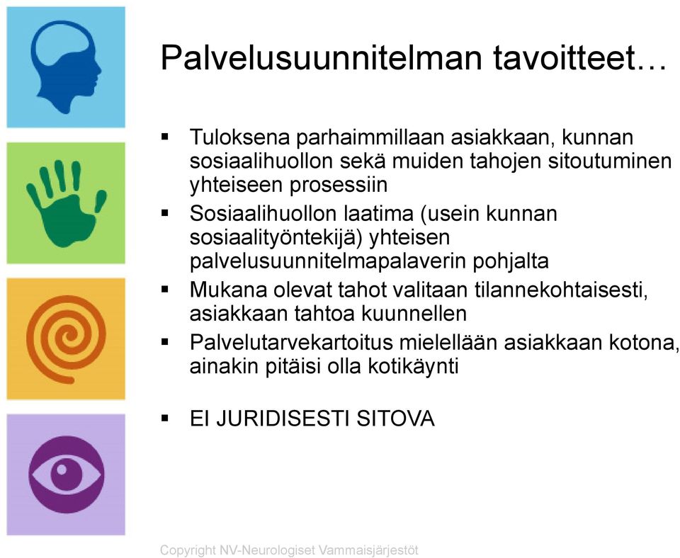 yhteisen palvelusuunnitelmapalaverin pohjalta Mukana olevat tahot valitaan tilannekohtaisesti, asiakkaan