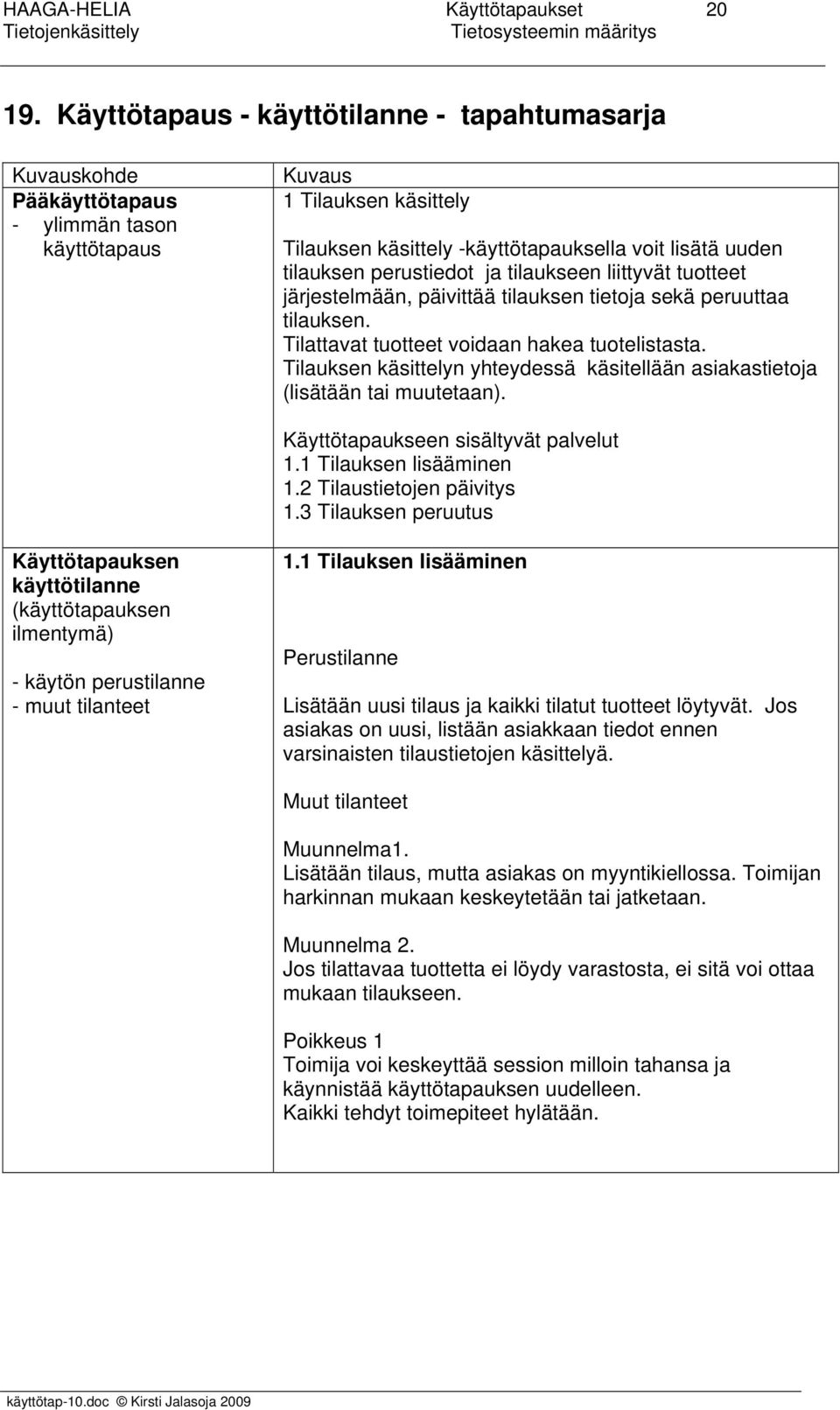 perustiedot ja tilaukseen liittyvät tuotteet järjestelmään, päivittää tilauksen tietoja sekä peruuttaa tilauksen. Tilattavat tuotteet voidaan hakea tuotelistasta.