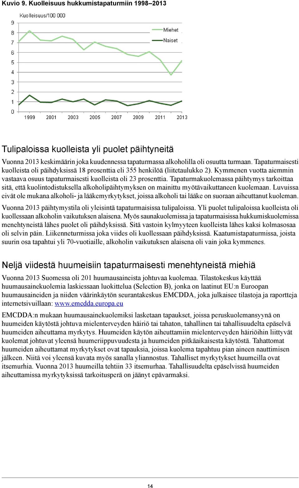 Tapaturmakuolemassa päihtymys tarkoittaa sitä, että kuolintodistuksella alkoholipäihtymyksen on mainittu myötävaikuttaneen kuolemaan.