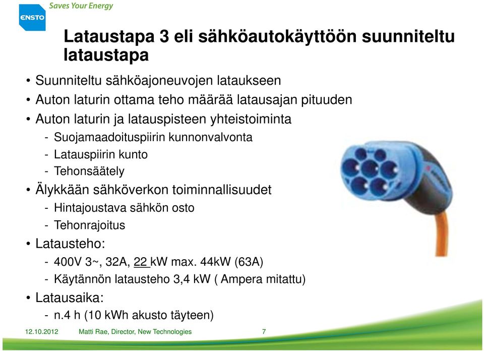 Tehonsäätely Älykkään sähköverkon toiminnallisuudet - Hintajoustava sähkön osto - Tehonrajoitus Latausteho: - 400V 3~, 32A, 22 kw max.