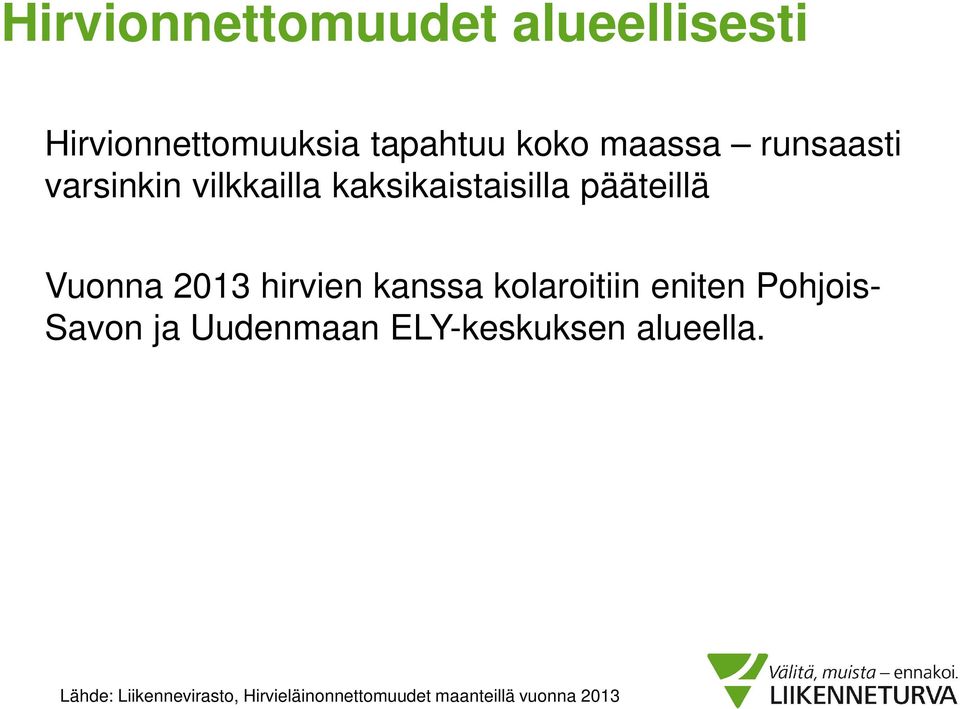 kaksikaistaisilla pääteillä Vuonna 2013 hirvien kanssa