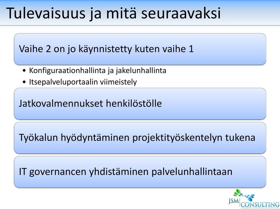 Itsepalveluportaalin viimeistely Jatkovalmennukset henkilöstölle