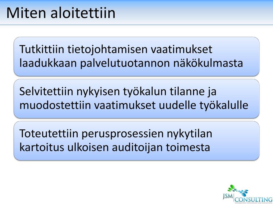 työkalun tilanne ja muodostettiin vaatimukset uudelle työkalulle