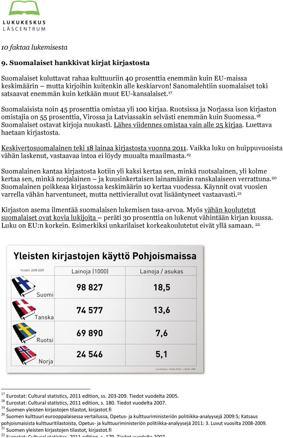 Ruotsissa ja Norjassa ison kirjaston omistajia on 55 prosenttia, Virossa ja Latviassakin selvästi enemmän kuin Suomessa. 18 Suomalaiset ostavat kirjoja nuukasti.