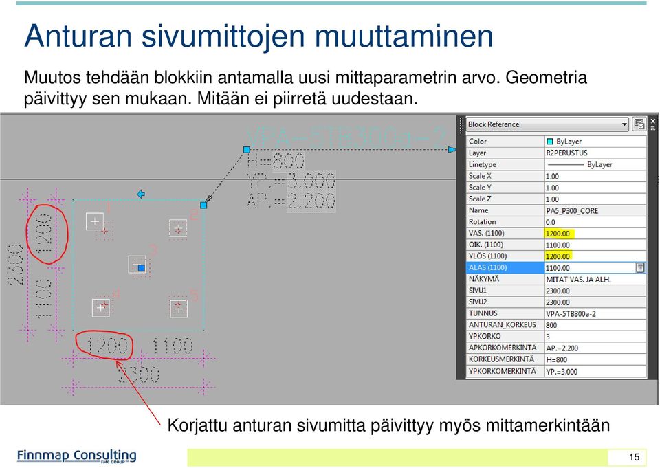 Geometria päivittyy sen mukaan.