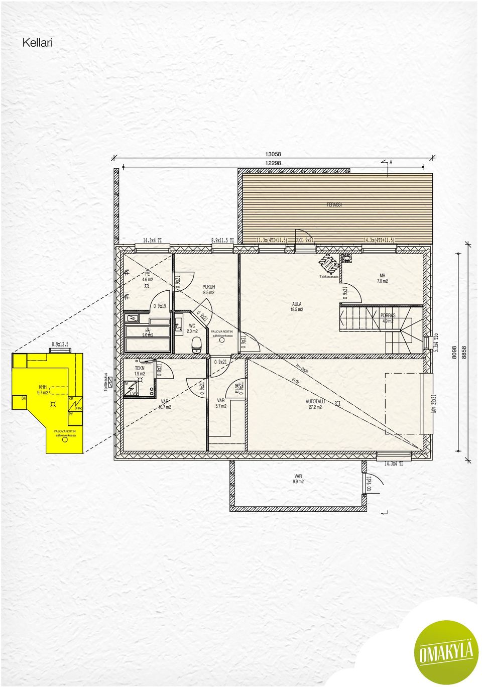 3x TI VR 9.9 m2 U Ryhmäkeskus KHH 9.7 m2 2. m2 8.9x12.5 MH 7. m2 PUKUH 8.